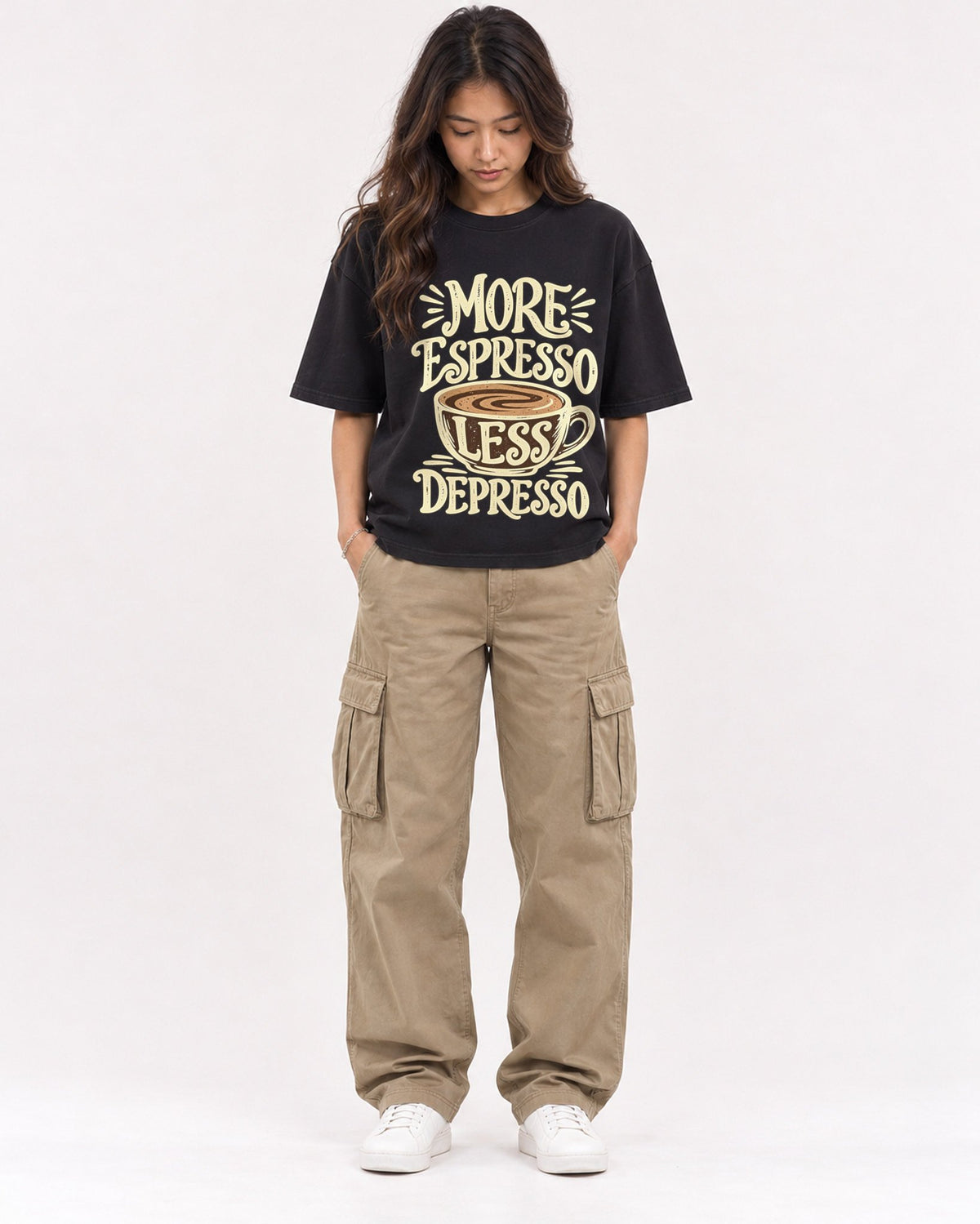 Mockup Boxy Heavyweight Tee Black female full-body 02
