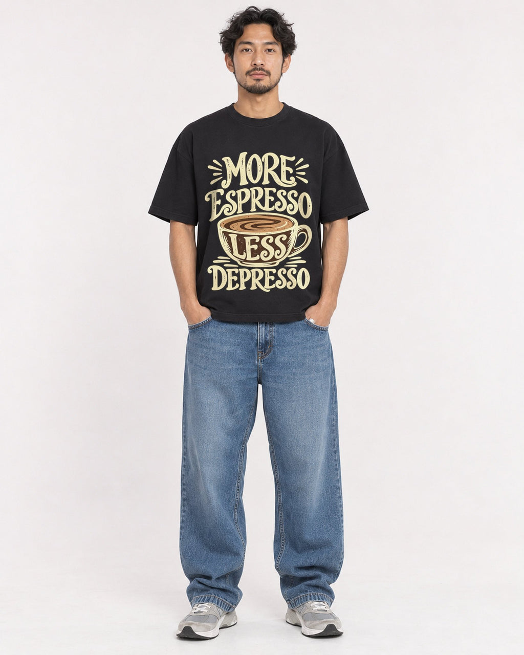 Mockup Boxy Heavyweight Tee Black male full-body 02