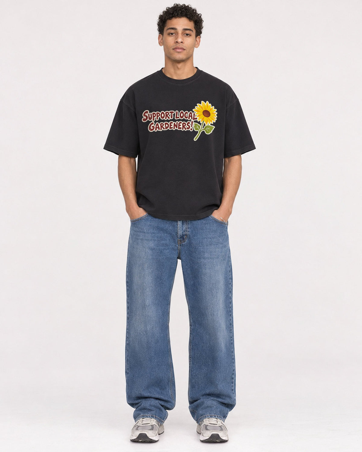 Mockup Boxy Heavyweight Tee Black male full-body 10