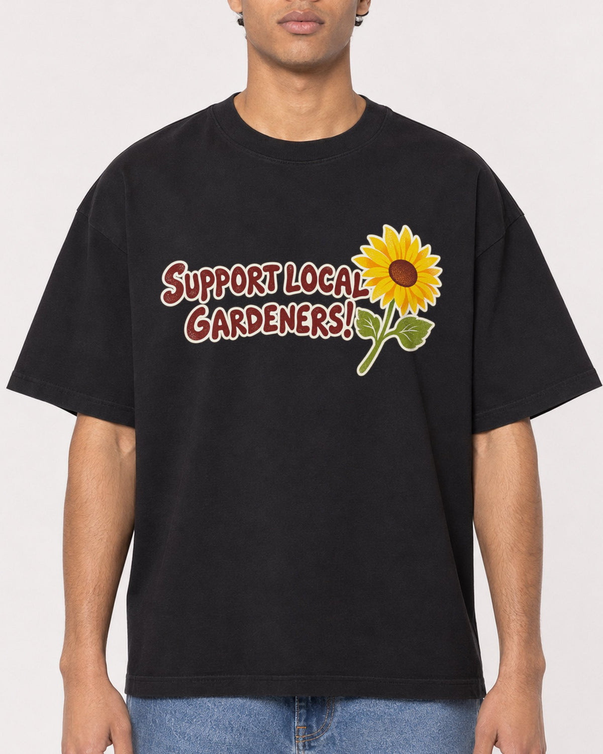 Mockup Boxy Heavyweight Tee Black male close-up 10
