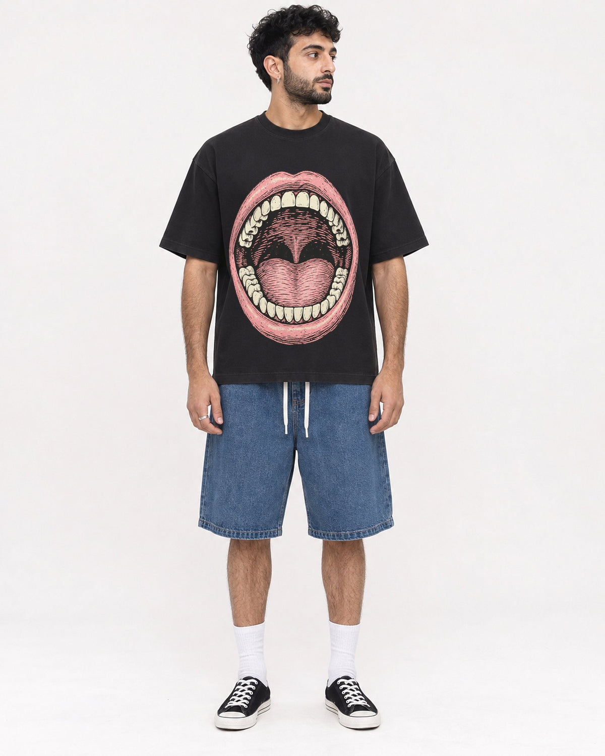 Mockup Boxy Heavyweight Tee Black male full-body 07