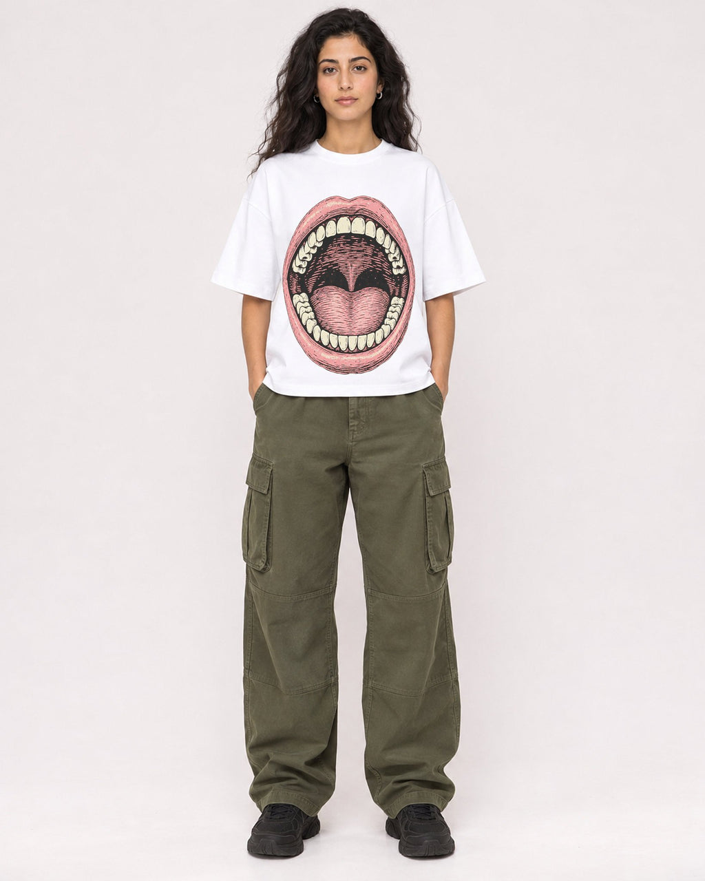 Mockup Boxy Heavyweight Tee White female full-body 07