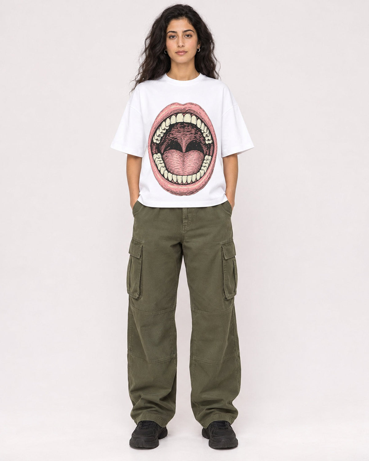 Mockup Boxy Heavyweight Tee White female full-body 07