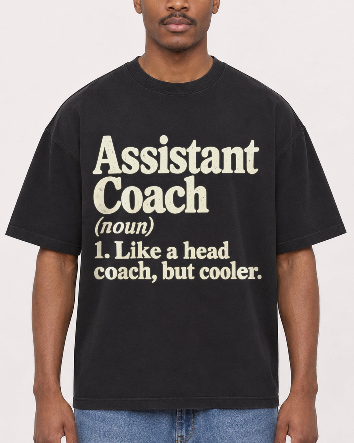 Mockup Boxy Heavyweight Tee Black male close-up 14