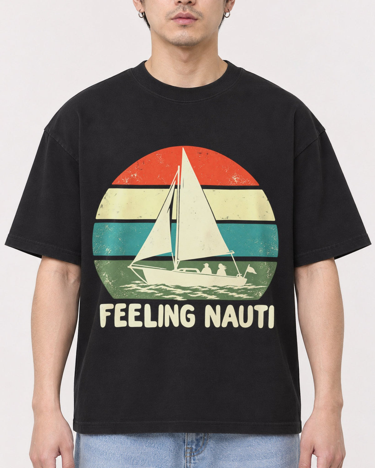 Mockup Boxy Heavyweight Tee Black male close-up 13