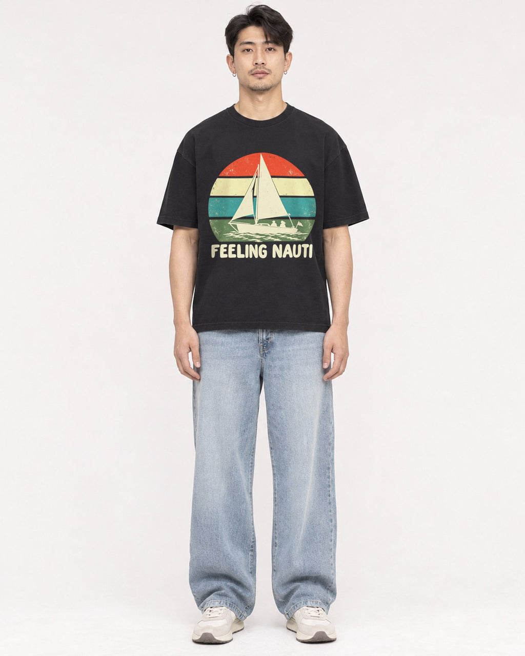 Mockup Boxy Heavyweight Tee Black male full-body 13