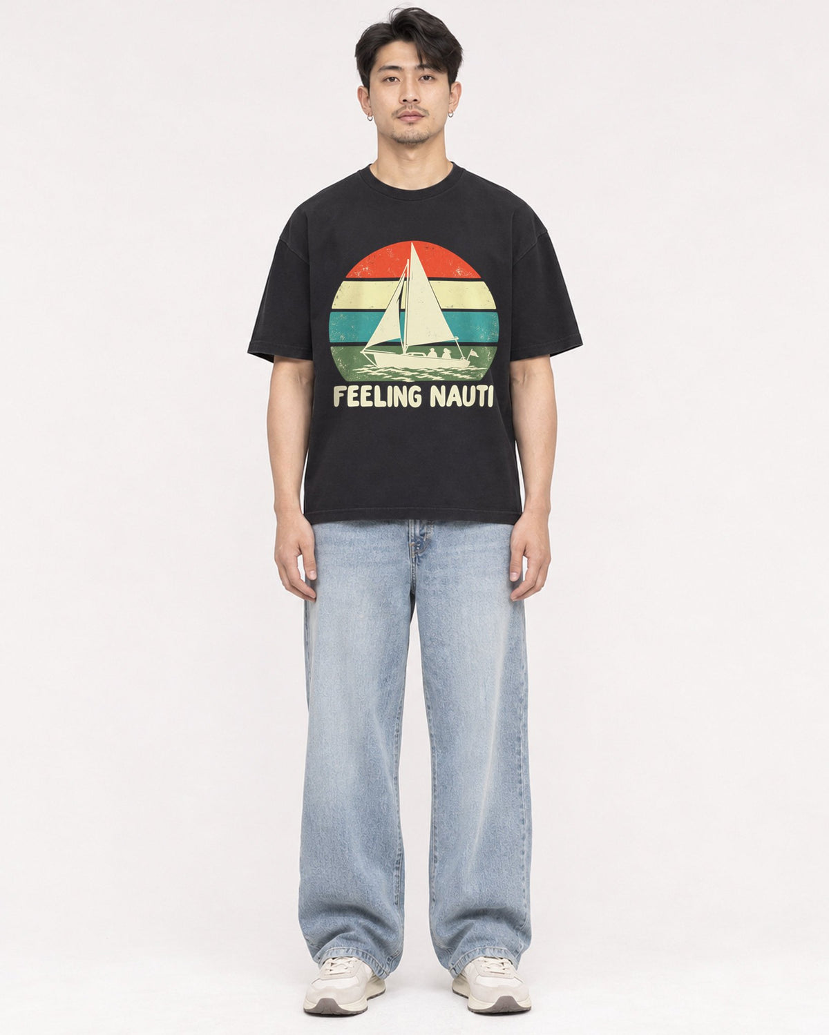 Mockup Boxy Heavyweight Tee Black male full-body 13