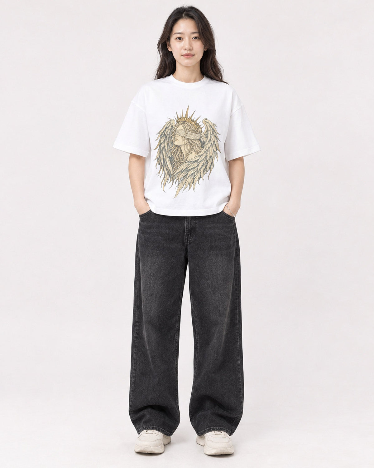 Mockup Boxy Heavyweight Tee White female full-body 03