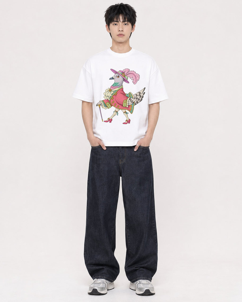 Mockup Boxy Heavyweight Tee White male full-body 01