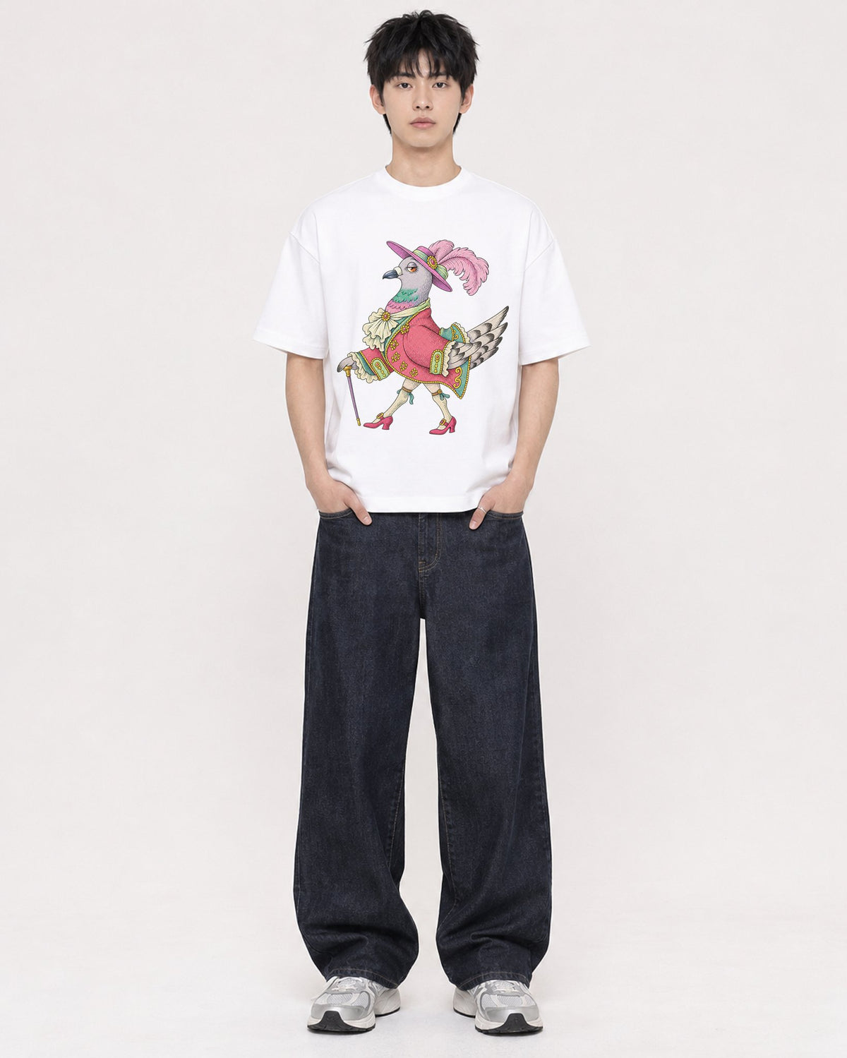 Mockup Boxy Heavyweight Tee White male full-body 01
