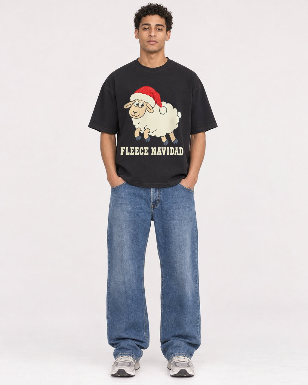 Mockup Boxy Heavyweight Tee Black male full-body 10