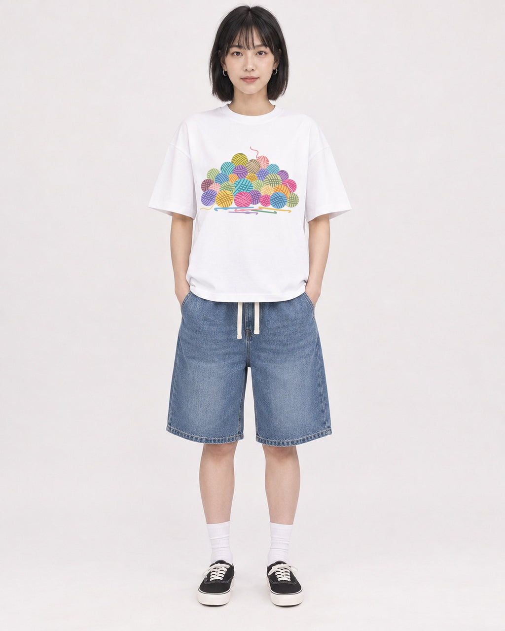 Mockup Boxy Heavyweight Tee White female full-body 11