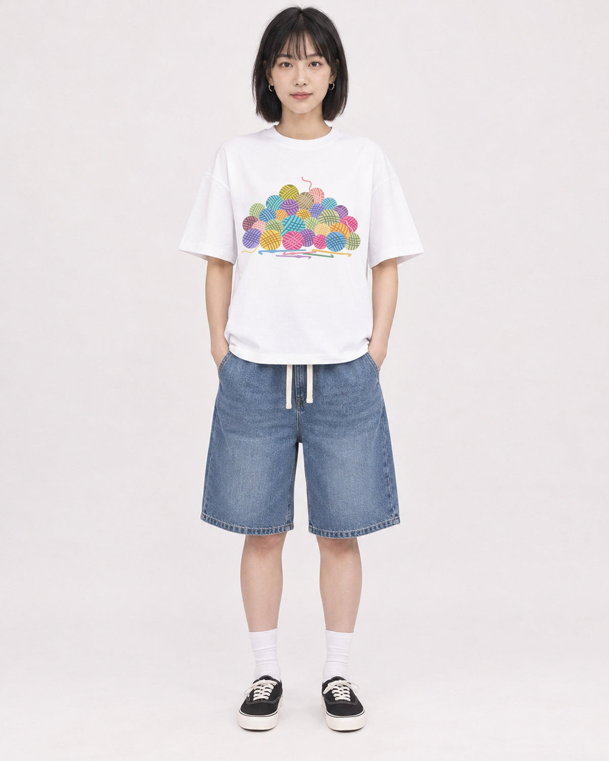 Mockup Boxy Heavyweight Tee White female full-body 11