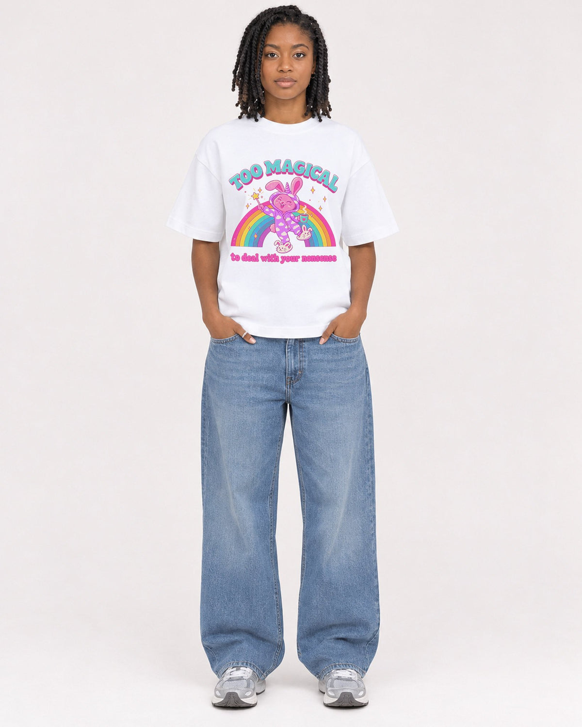 Mockup Boxy Heavyweight Tee White female full-body 15