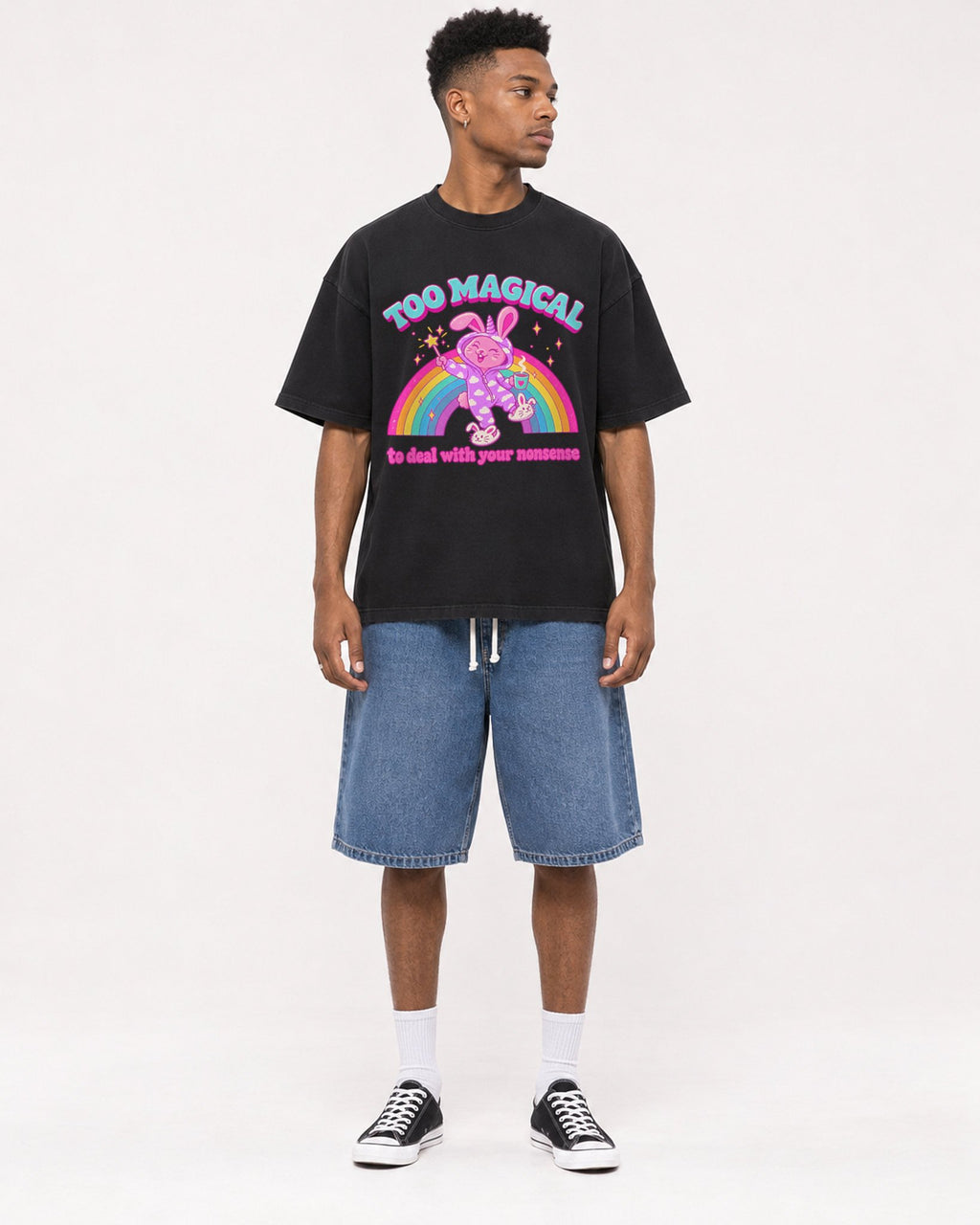 Mockup Boxy Heavyweight Tee Black male full-body 15