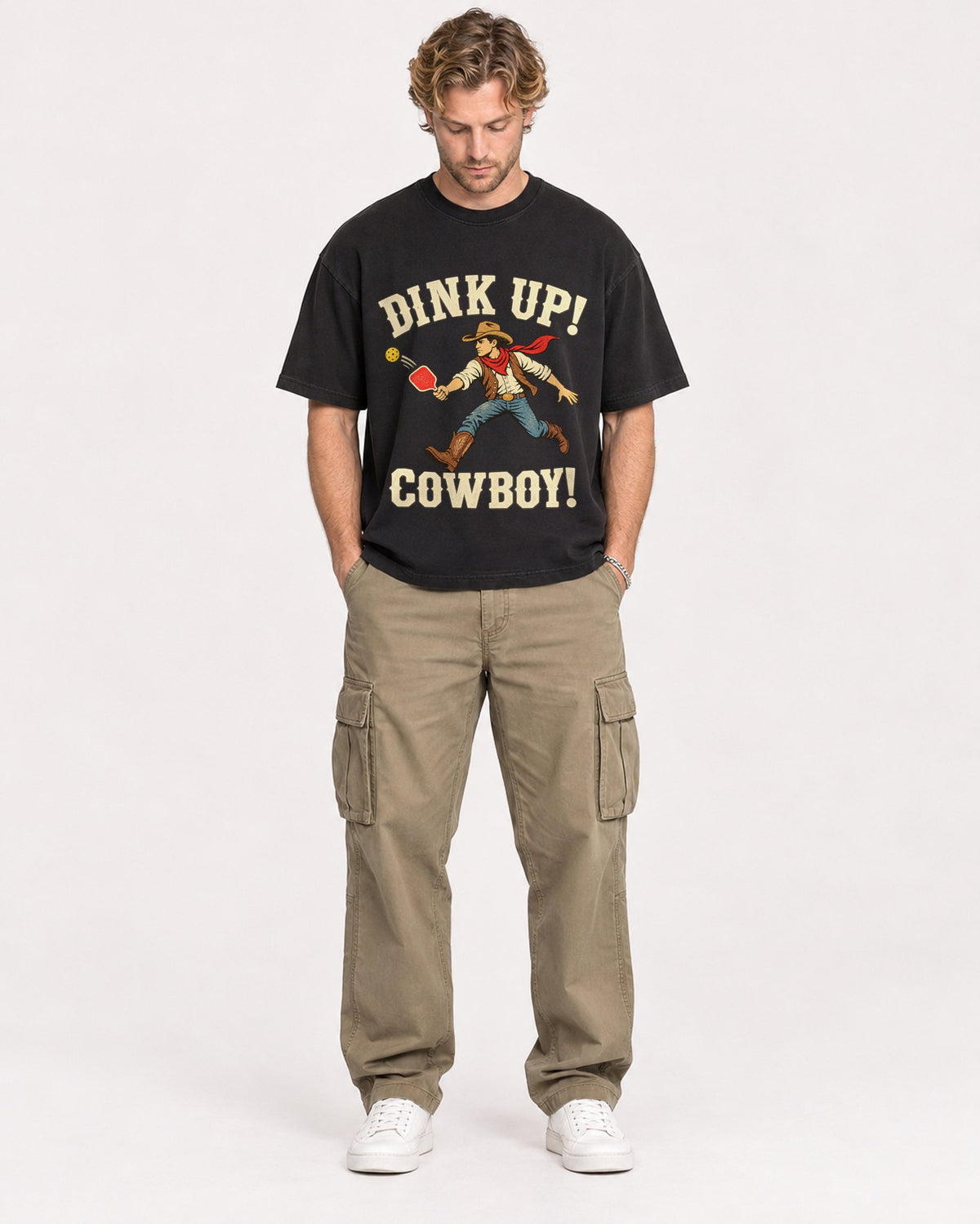 Mockup Boxy Heavyweight Tee Black male full-body 28