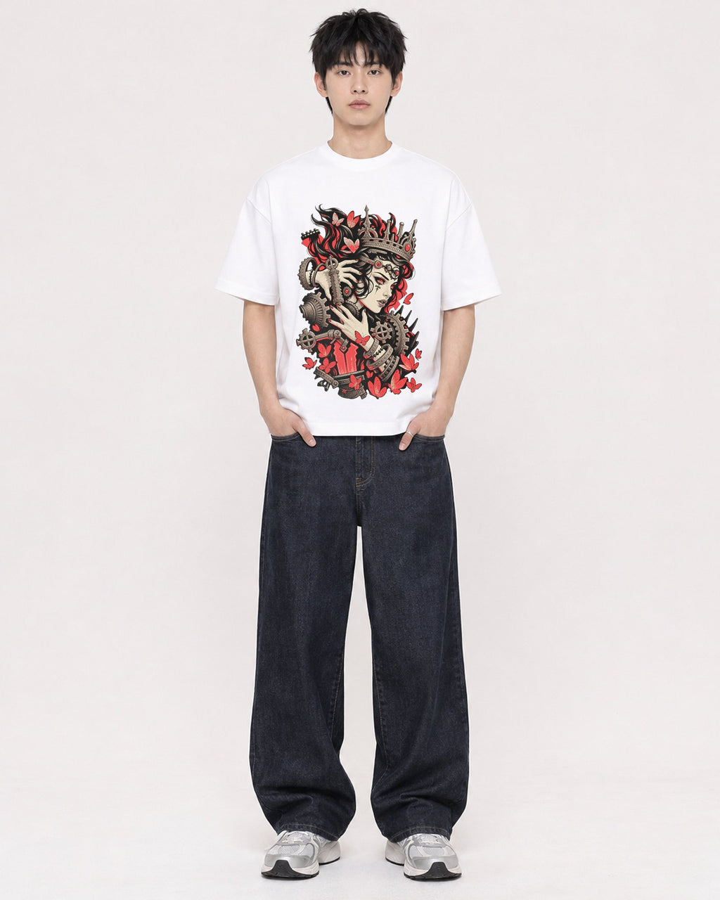 Mockup Boxy Heavyweight Tee White male full-body 01