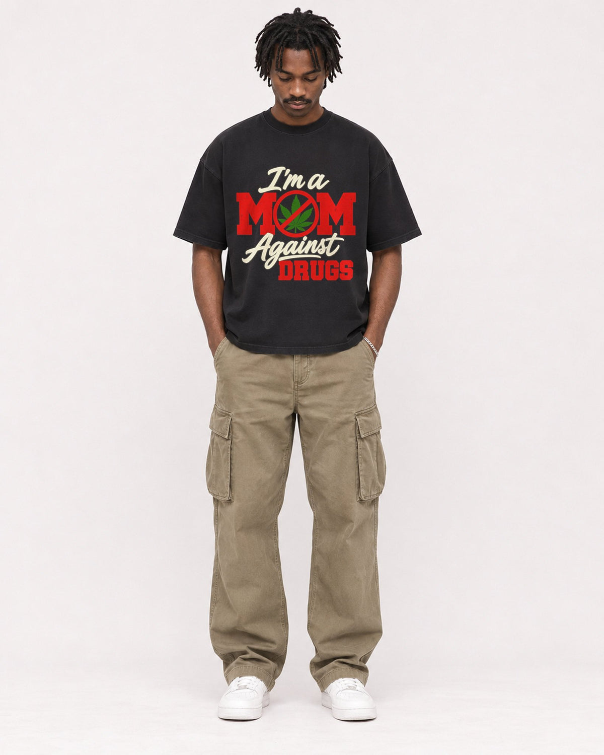 Mockup Boxy Heavyweight Tee Black male full-body 04