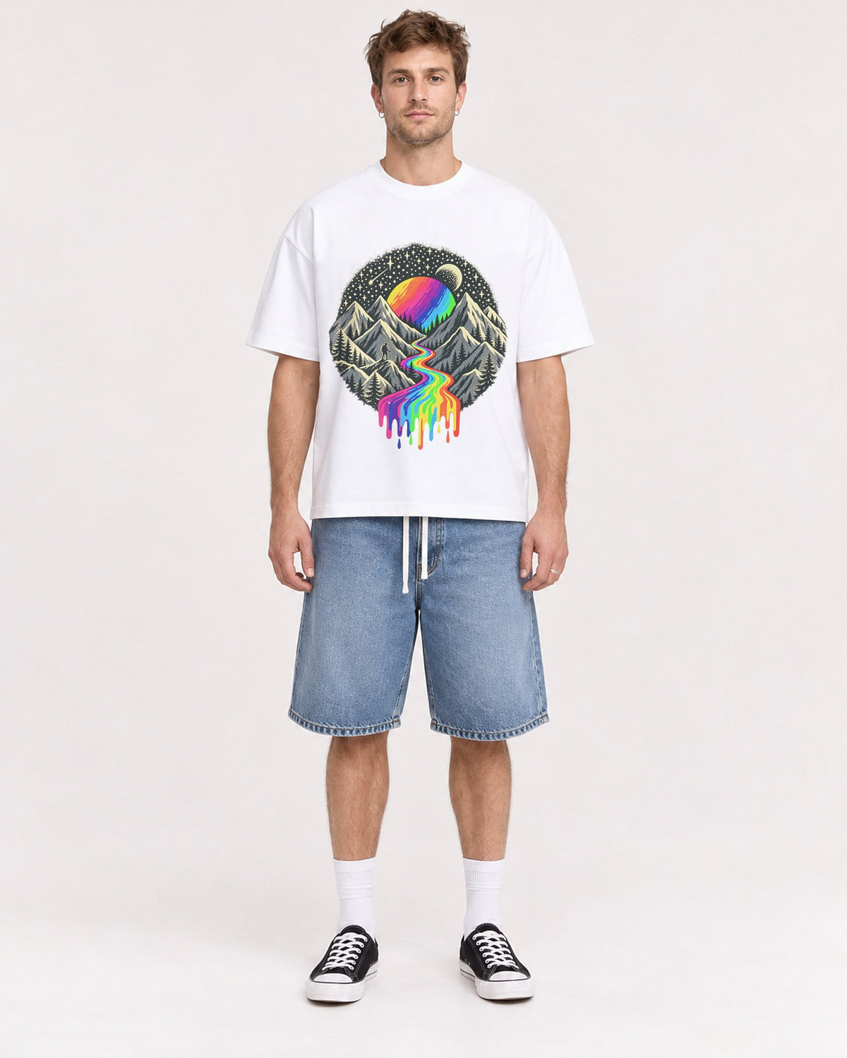 Mockup Boxy Heavyweight Tee White male full-body 08