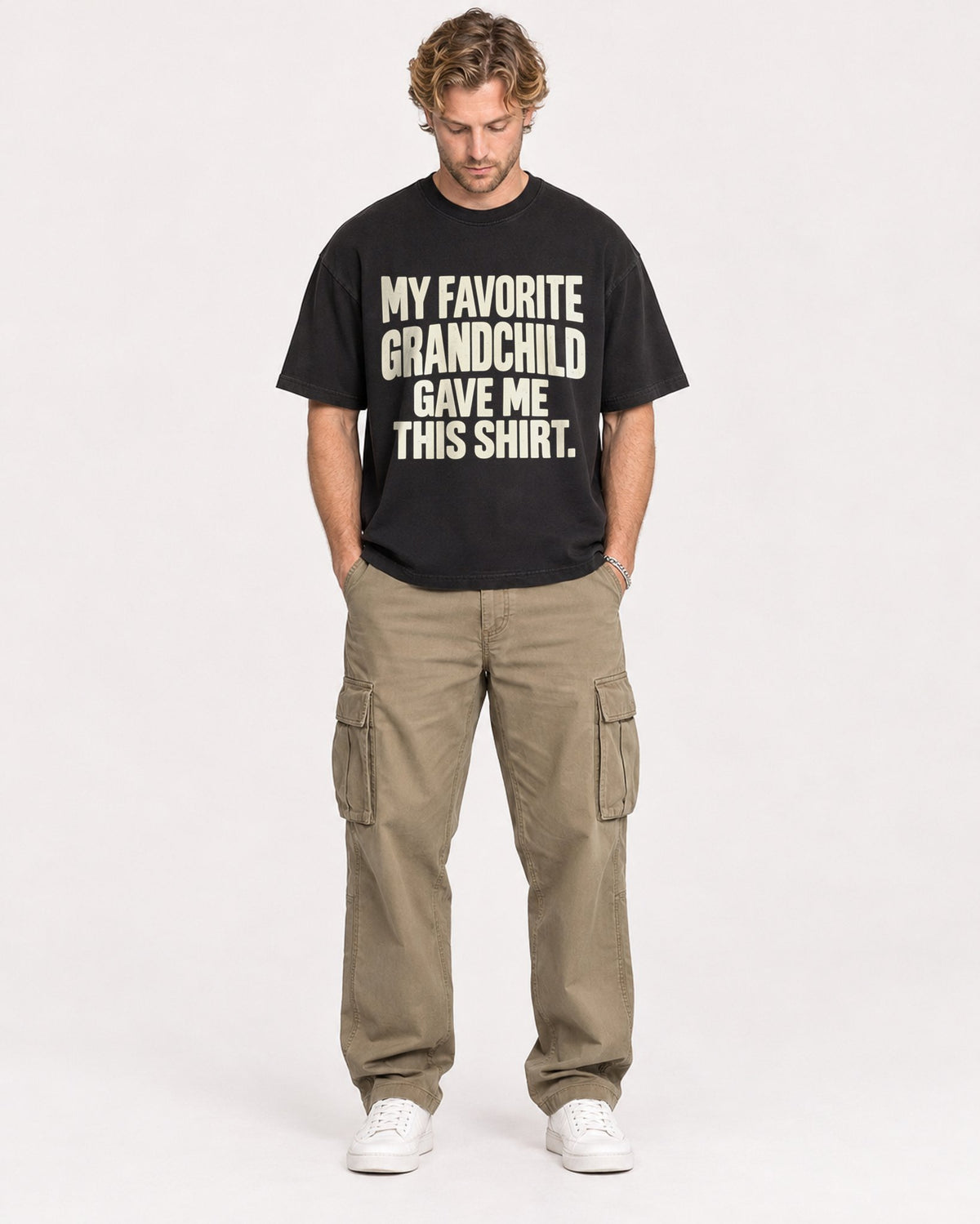 Mockup Boxy Heavyweight Tee Black male full-body 28