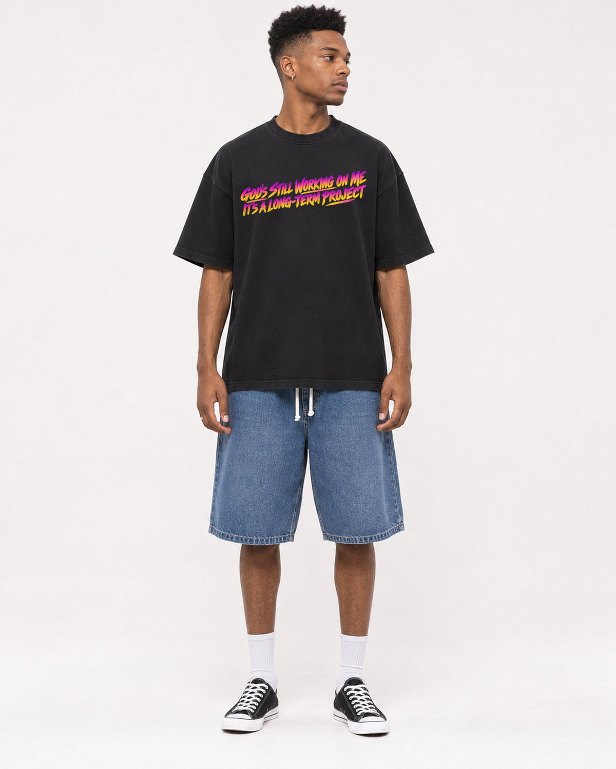 Mockup Boxy Heavyweight Tee Black male full-body 15