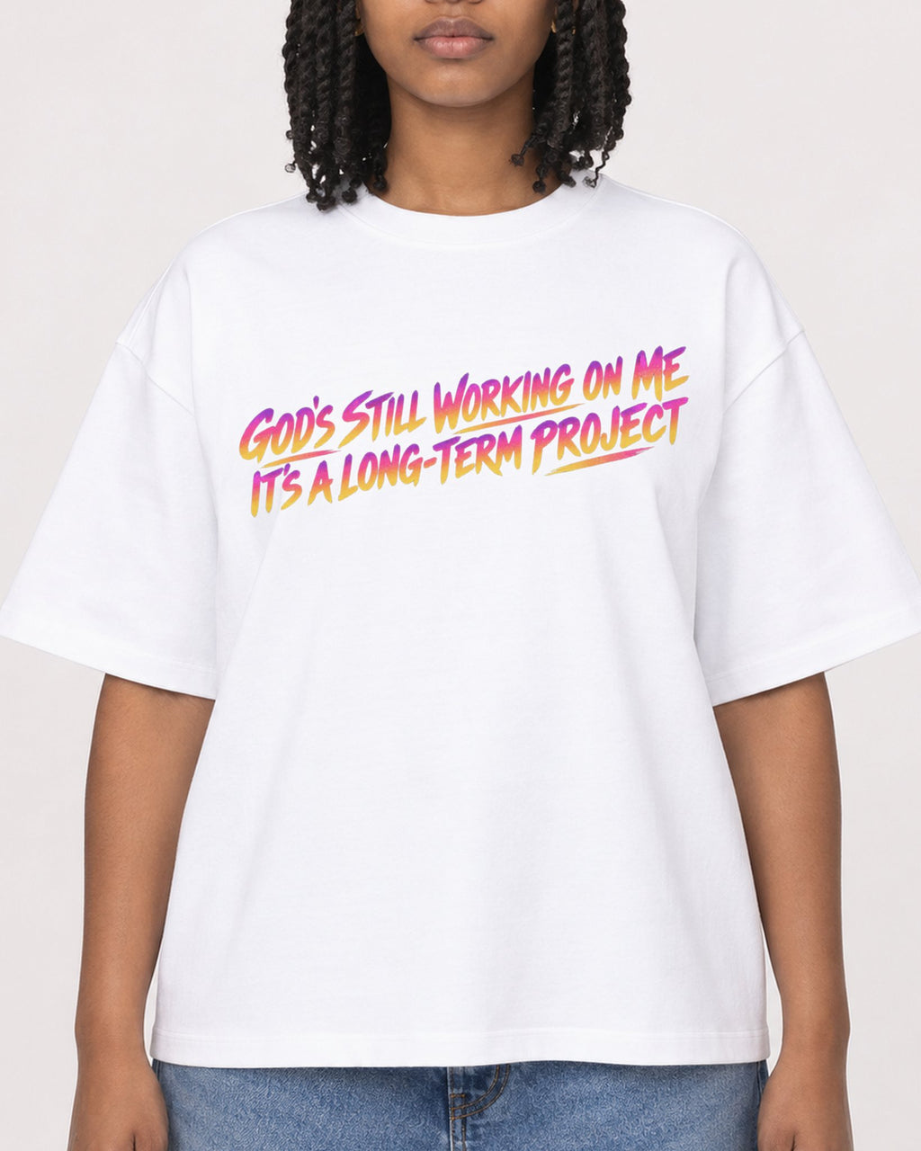 Mockup Boxy Heavyweight Tee White female close-up 15