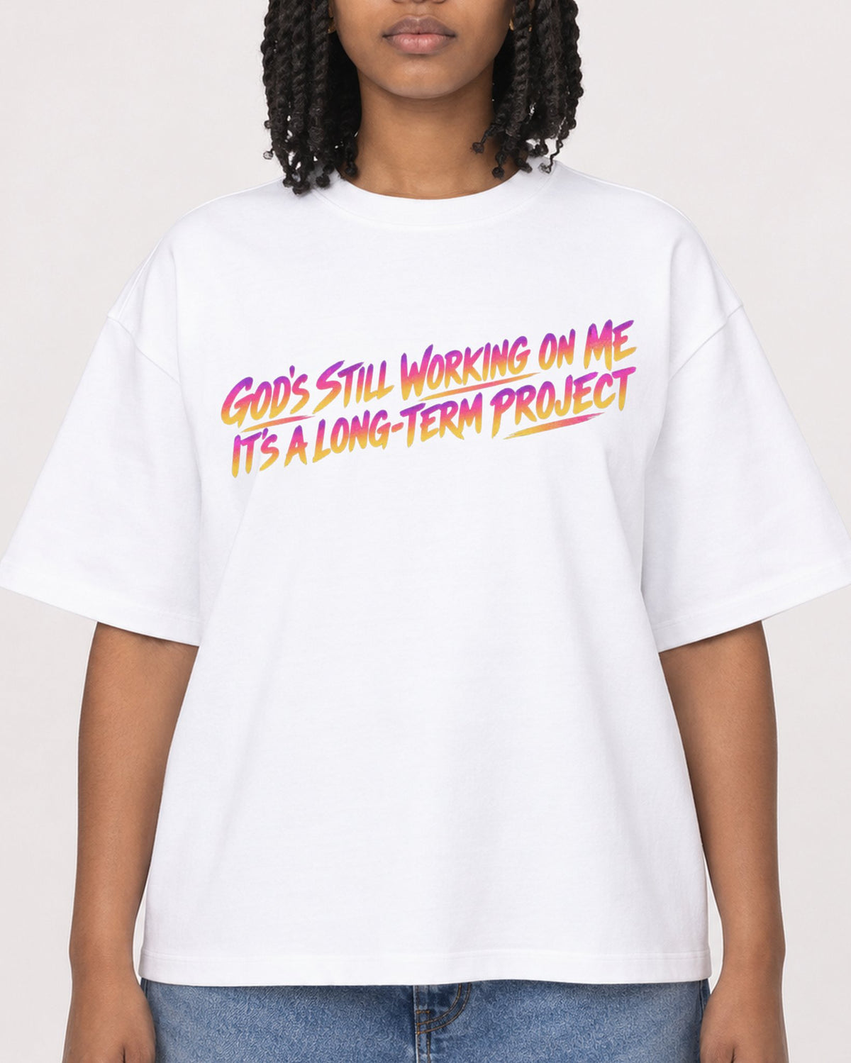 Mockup Boxy Heavyweight Tee White female close-up 15