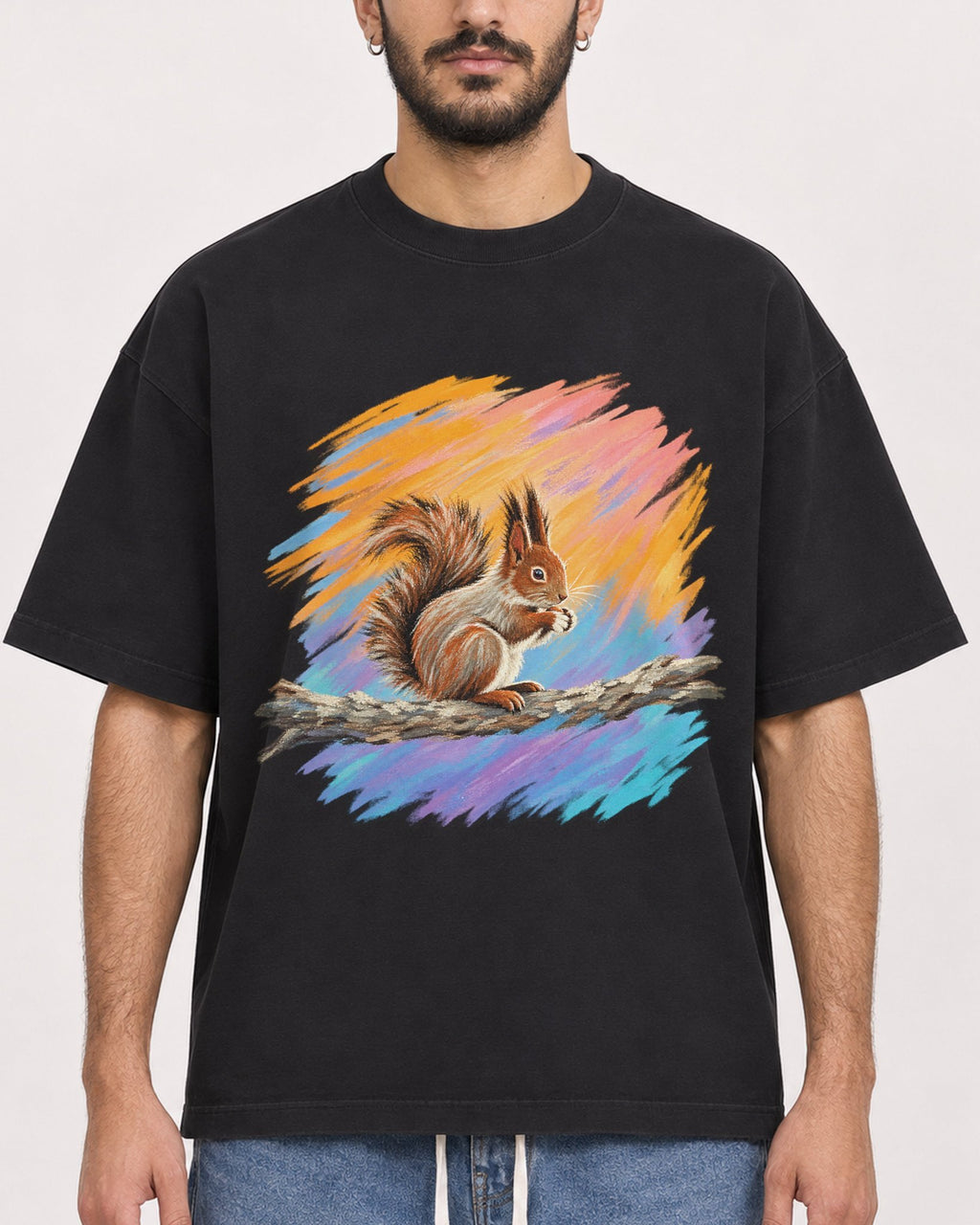 Mockup Boxy Heavyweight Tee Black male close-up 07