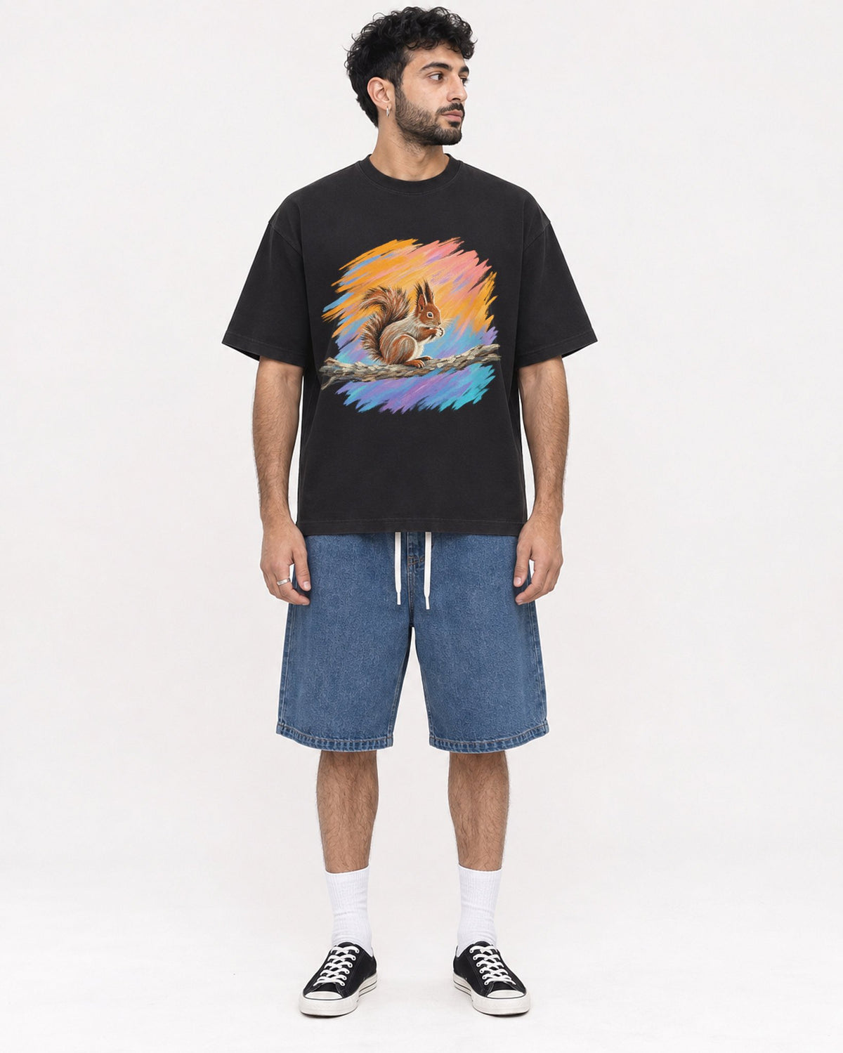 Mockup Boxy Heavyweight Tee Black male full-body 07