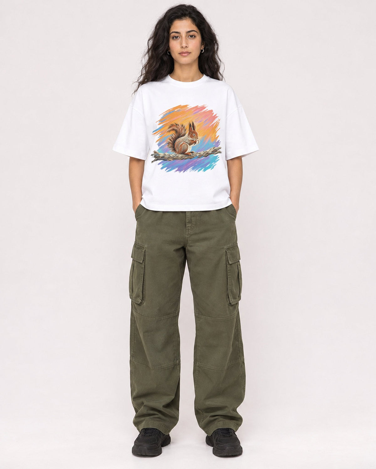 Mockup Boxy Heavyweight Tee White female full-body 07