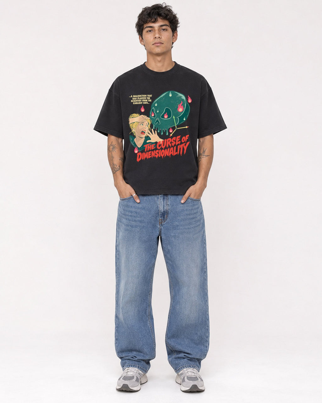 Mockup Boxy Heavyweight Tee Black male full-body 06