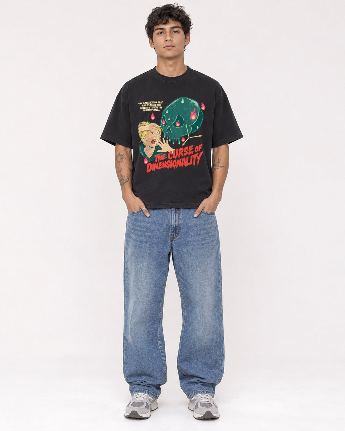 Mockup Boxy Heavyweight Tee Black male full-body 06