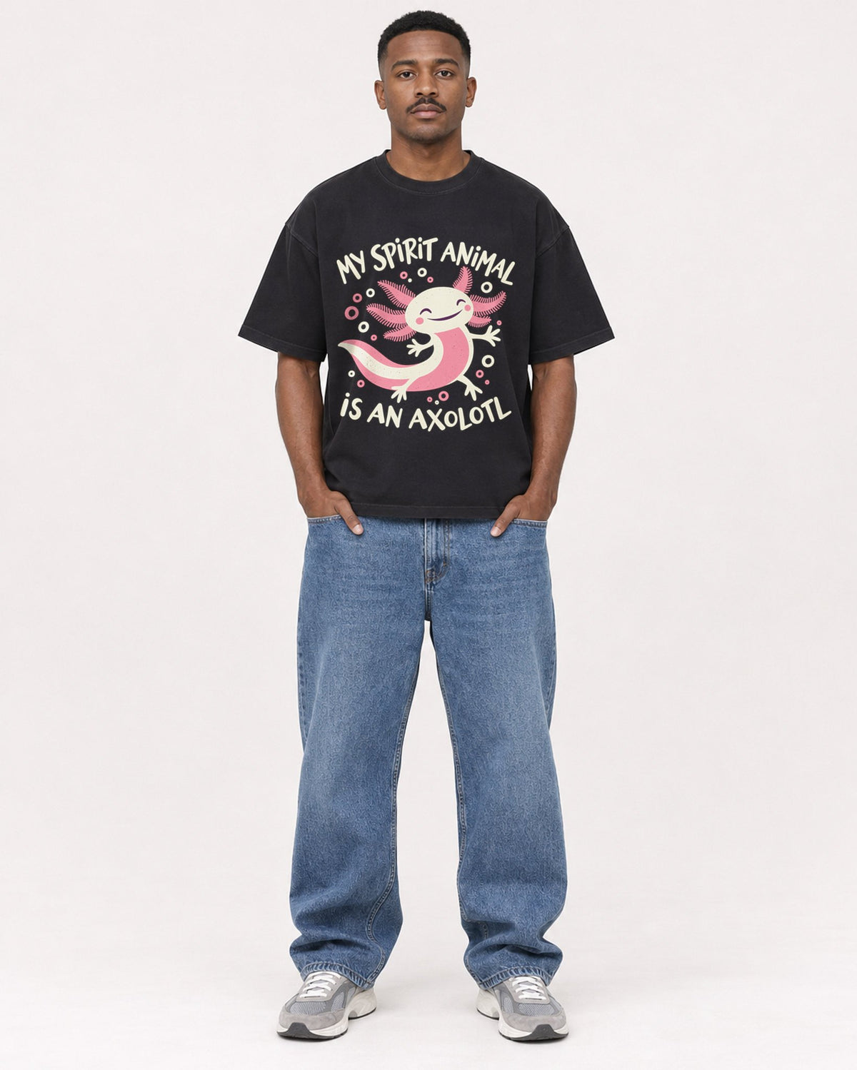 Mockup Boxy Heavyweight Tee Black male full-body 14