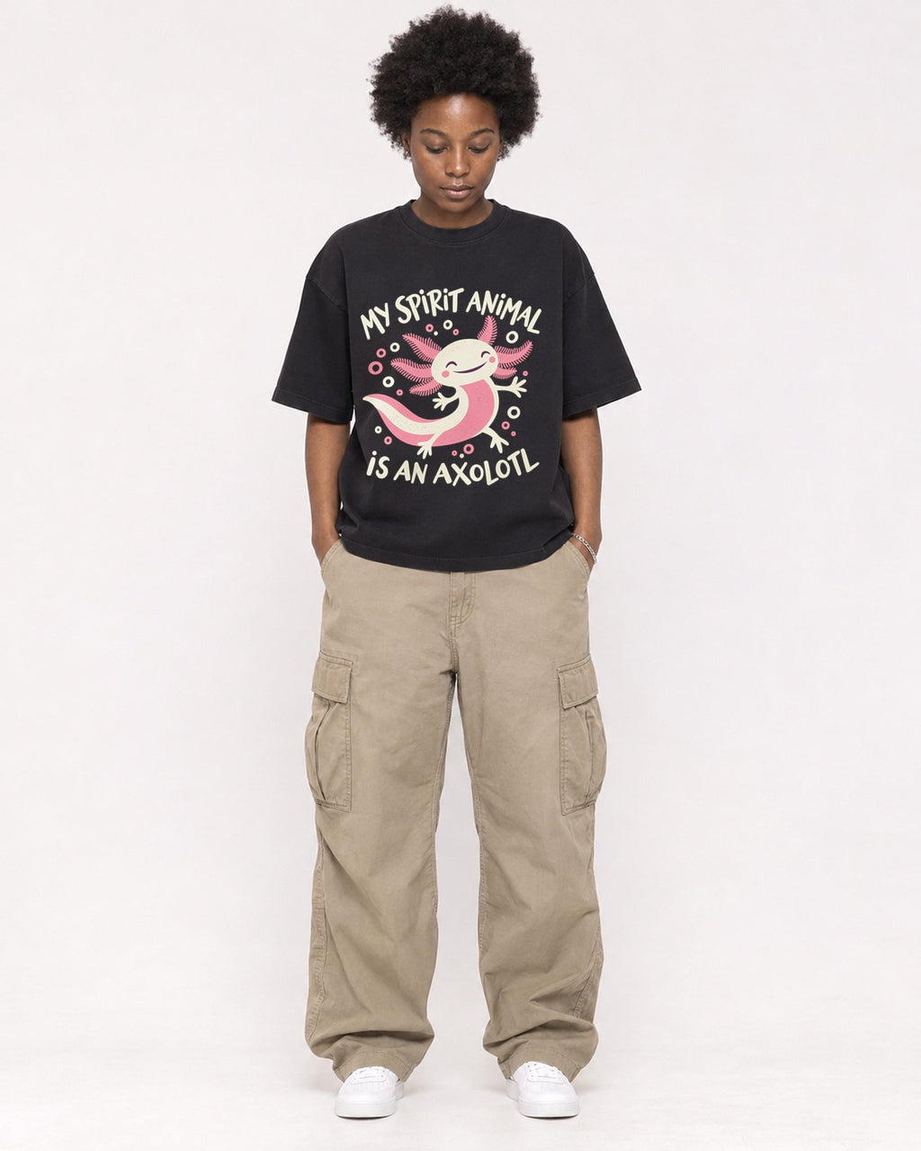 Mockup Boxy Heavyweight Tee Black female full-body 14
