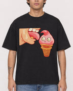 Mockup Boxy Heavyweight Tee Black male close-up 06