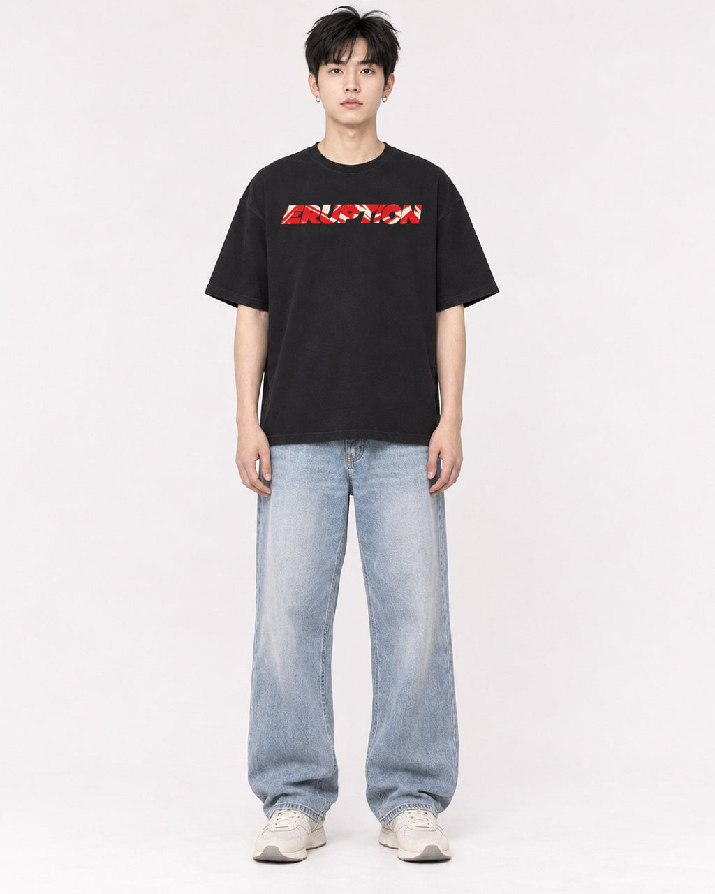 Mockup Boxy Heavyweight Tee Black male full-body 01