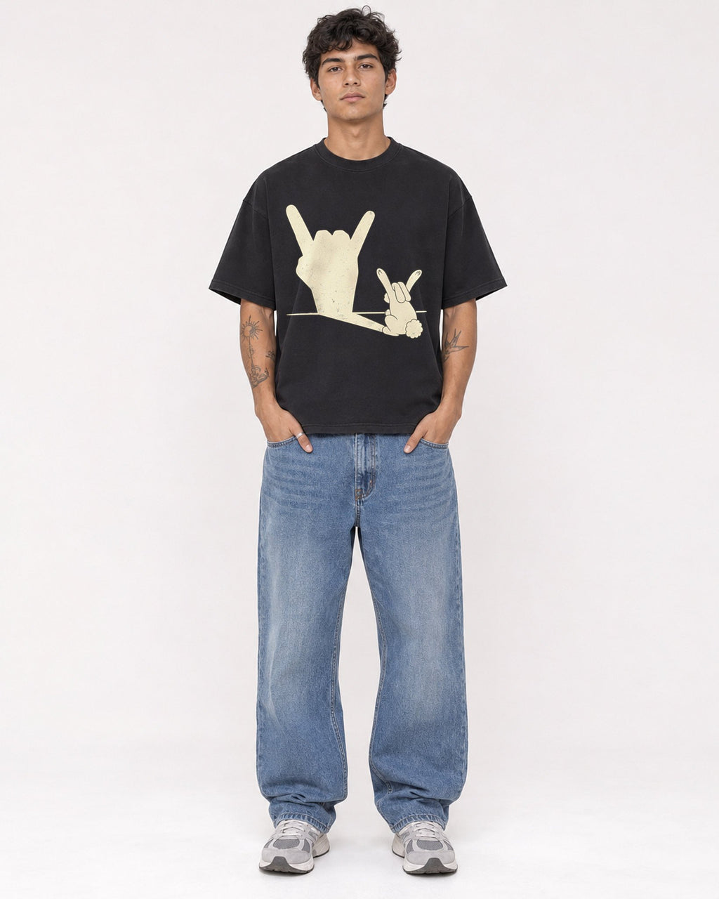 Mockup Boxy Heavyweight Tee Black male full-body 06