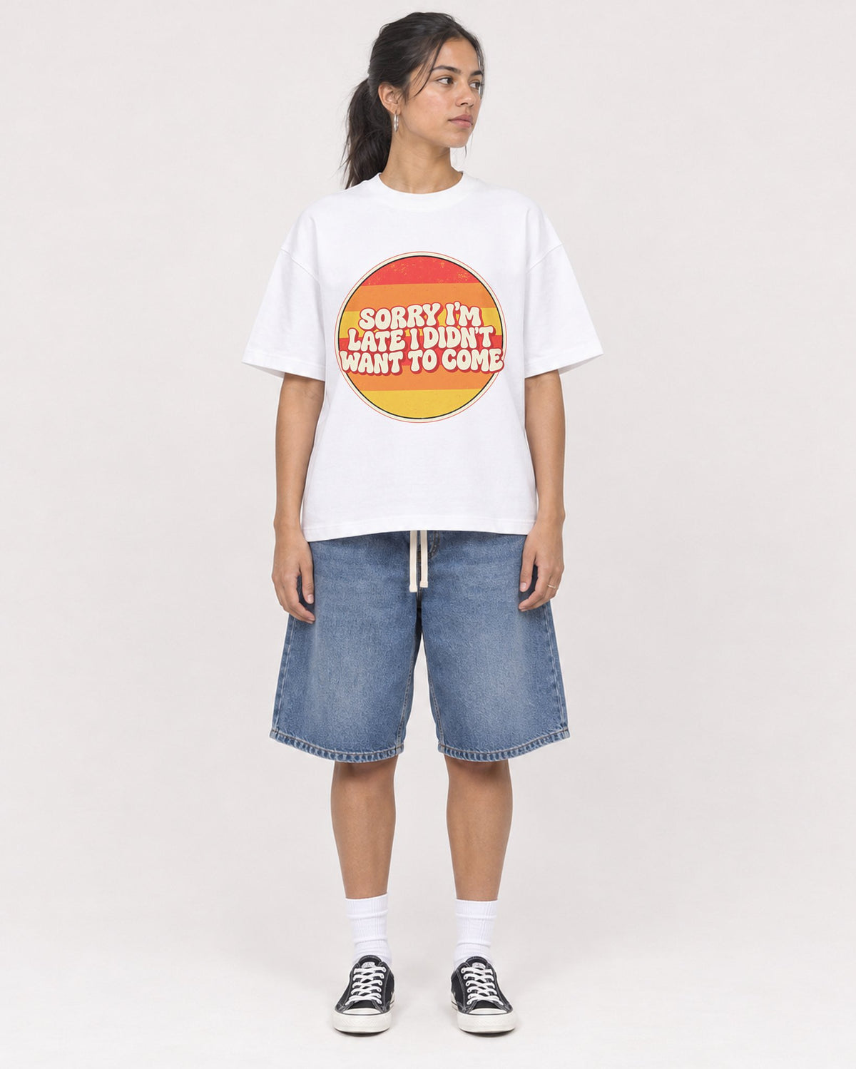 Mockup Boxy Heavyweight Tee White female full-body 16
