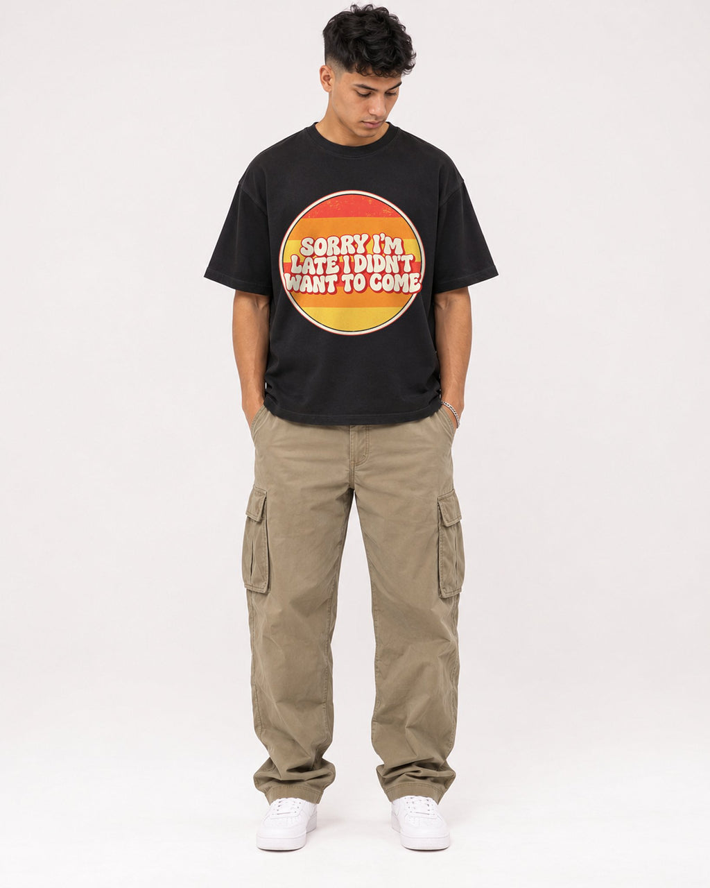 Mockup Boxy Heavyweight Tee Black male full-body 16