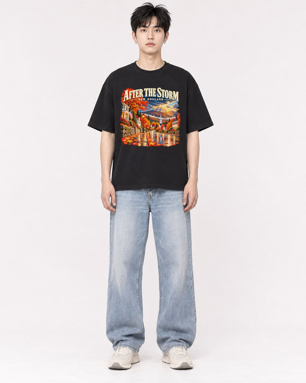 Mockup Boxy Heavyweight Tee Black male full-body 01