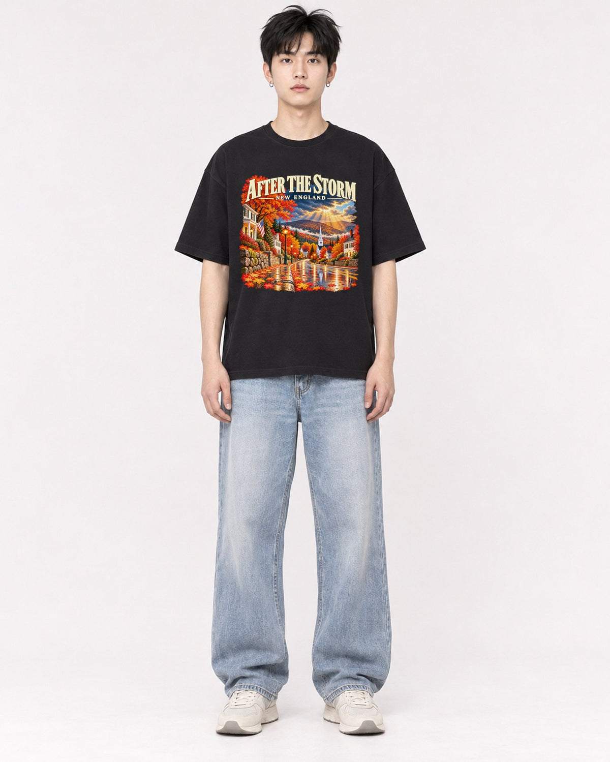 Mockup Boxy Heavyweight Tee Black male full-body 01