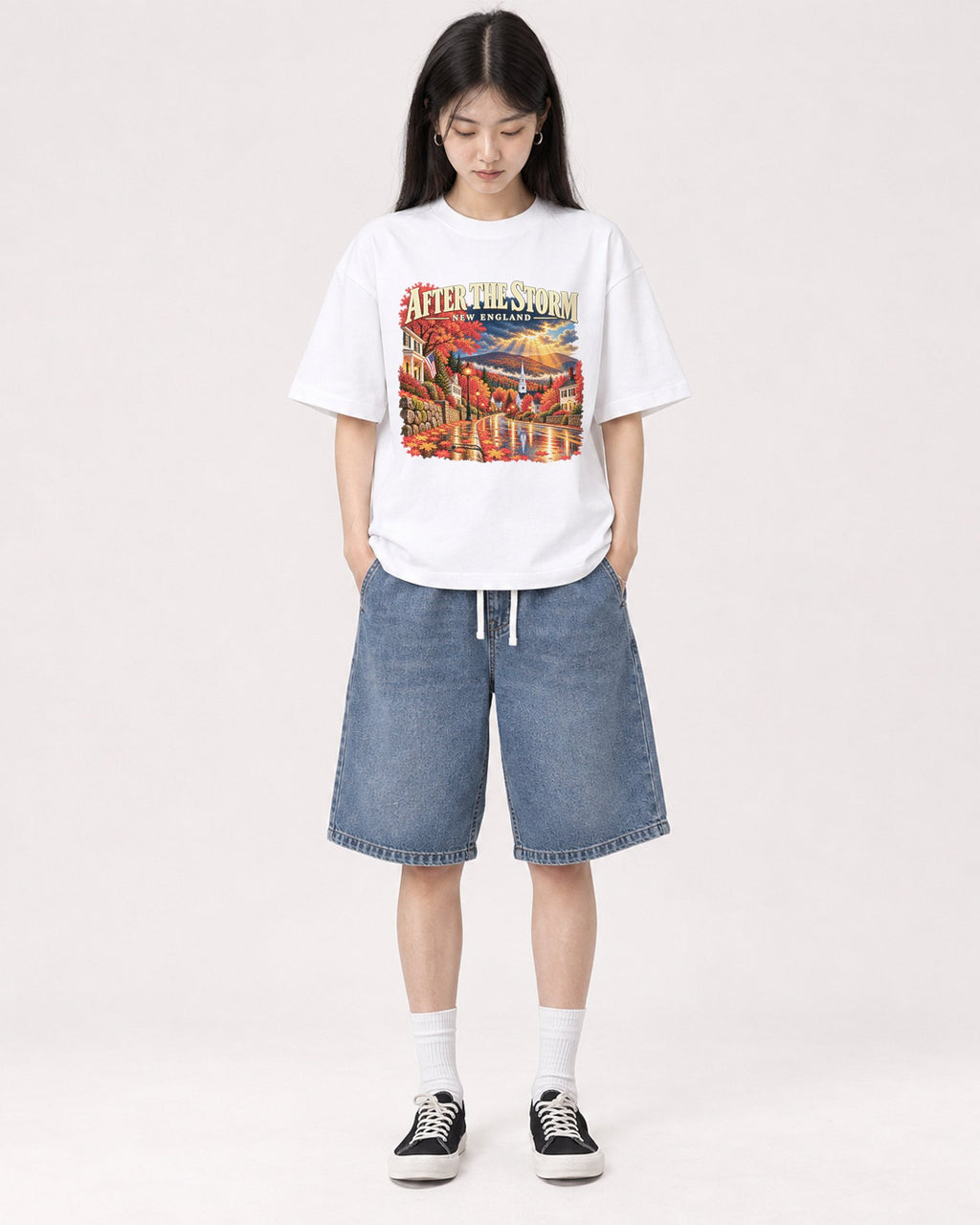 Mockup Boxy Heavyweight Tee White female full-body 01