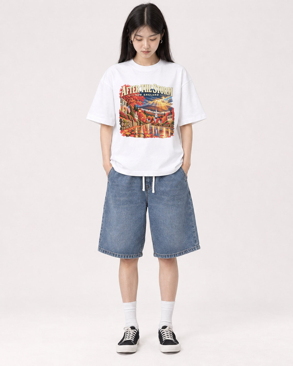 Mockup Boxy Heavyweight Tee White female full-body 01