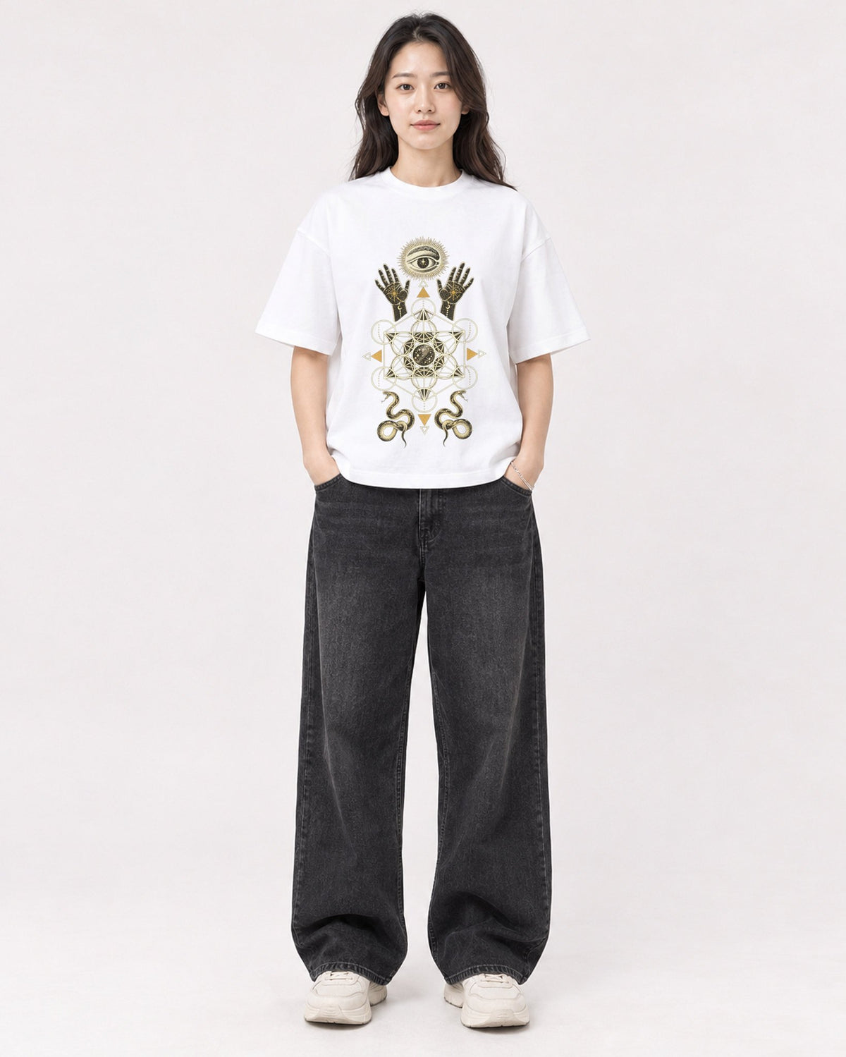 Mockup Boxy Heavyweight Tee White female full-body 03