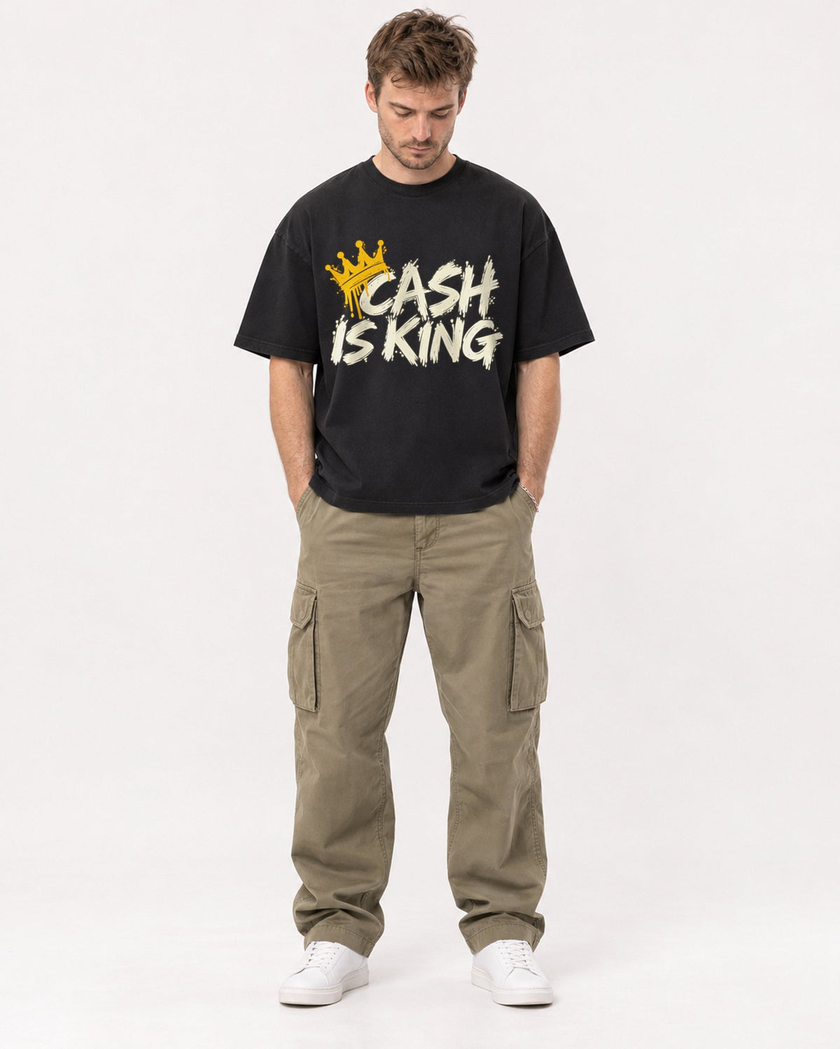 Mockup Boxy Heavyweight Tee Black male full-body 08