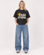 Mockup Boxy Heavyweight Tee Black female full-body 08