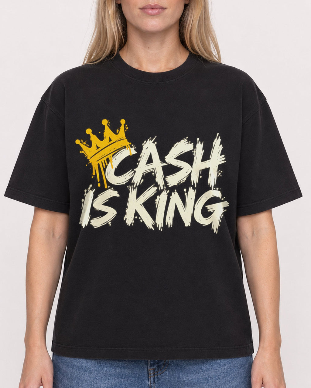 Mockup Boxy Heavyweight Tee Black female close-up 08