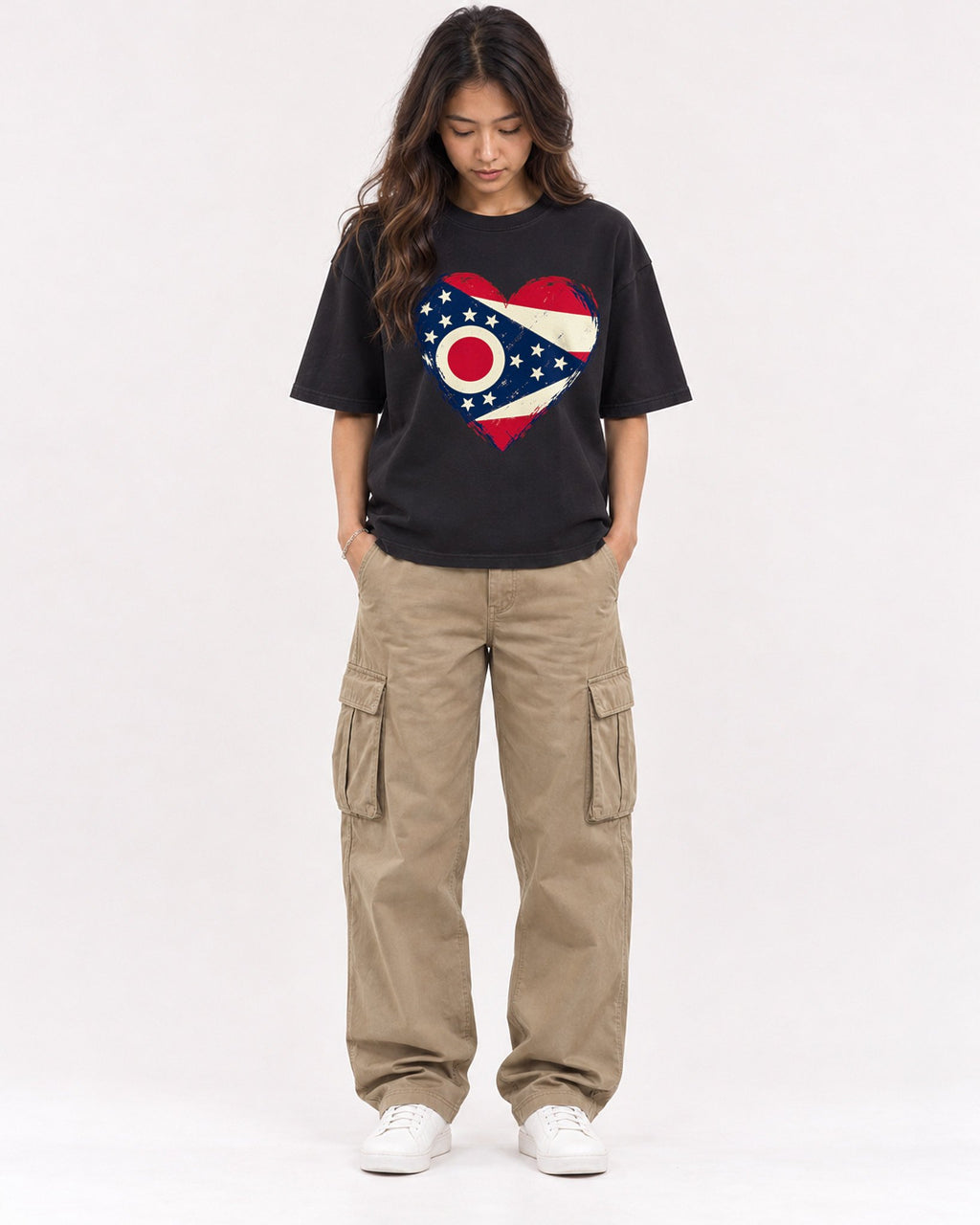 Mockup Boxy Heavyweight Tee Black female full-body 02