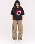 Mockup Boxy Heavyweight Tee Black female full-body 02
