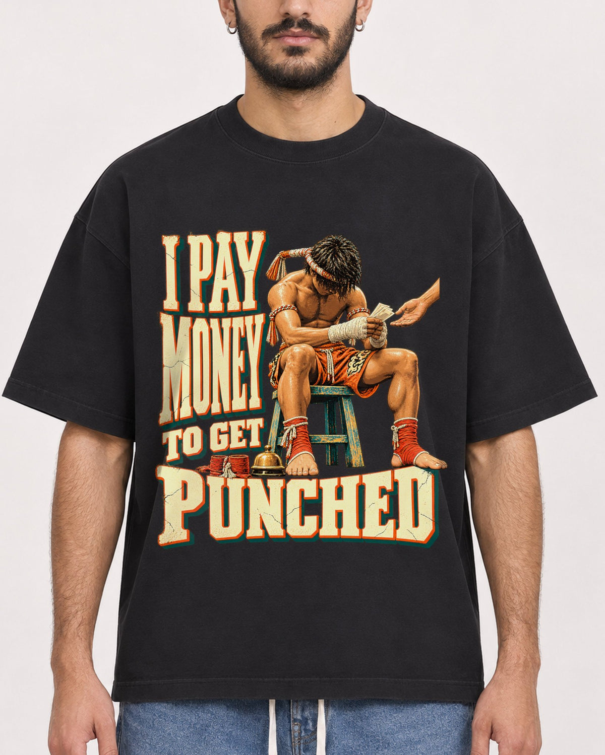 Mockup Boxy Heavyweight Tee Black male close-up 07